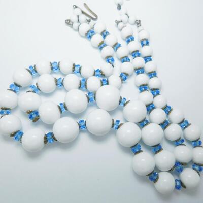 Vintage Milkglass Bead & Blue Crystal Necklace