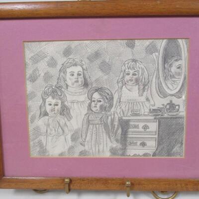 Framed Drawing Of Dolls