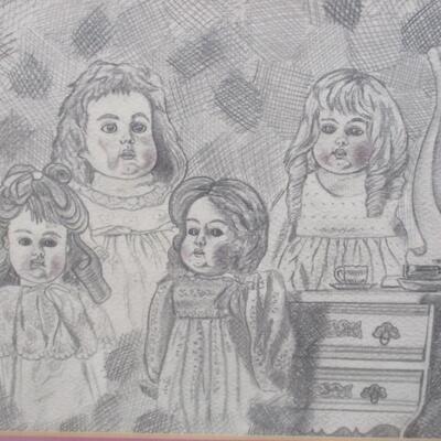 Framed Drawing Of Dolls