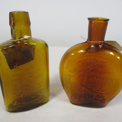Pair of Vintage Clevenger Bros Blown Glass Herb Bottles