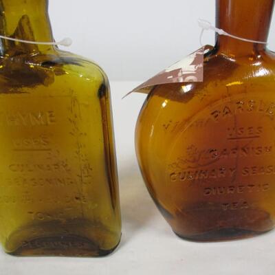 Pair of Vintage Clevenger Bros Blown Glass Herb Bottles