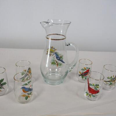 Glass Bird Glasses With Pitcher