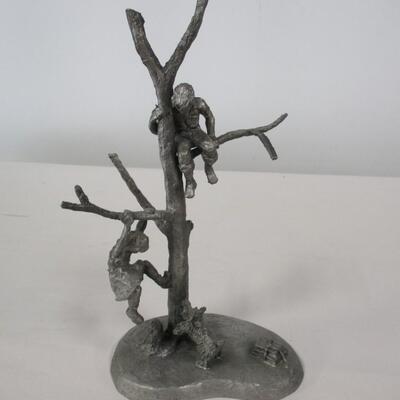 International Pewter Statue/Figurine Boy & Girl Playing In Tree