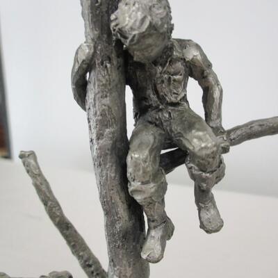 International Pewter Statue/Figurine Boy & Girl Playing In Tree
