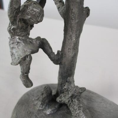 International Pewter Statue/Figurine Boy & Girl Playing In Tree