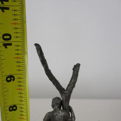 International Pewter Statue/Figurine Boy & Girl Playing In Tree