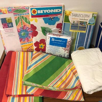 P65- Plastic & Striped Fabric Tablecloths
