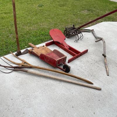 Antique farm equipment items