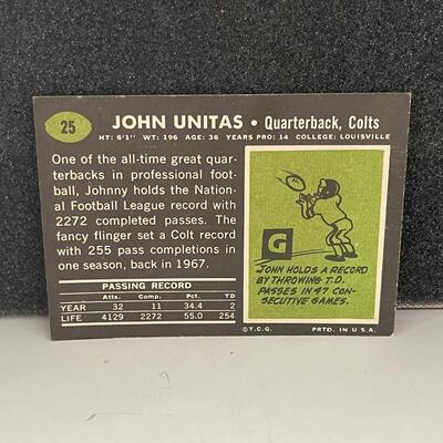 T.C.O Johnny Unitas #25 sports card