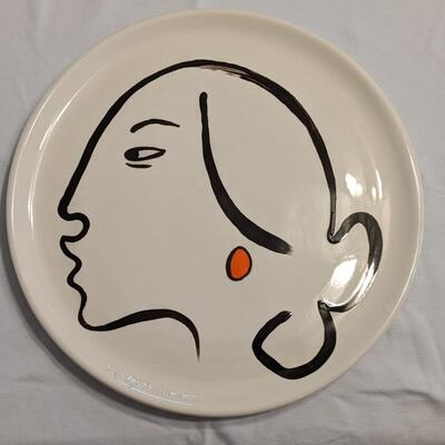 Signed R.C Gorman Original, One of a Kind Ceramic Plate, Coral Earring