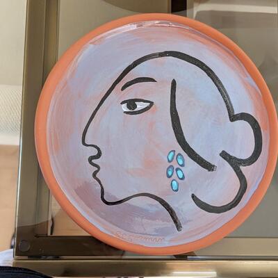 Signed R.C Gorman Original, One of a Kind Ceramic Plate, Turquoise Earring