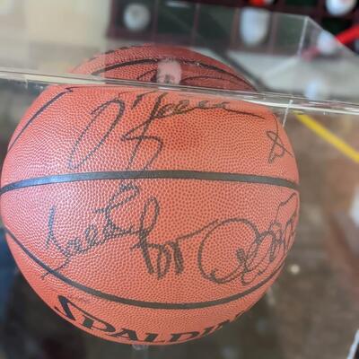 Authentic Autographed Basketball of Michael Jordon, Scottie Pippen, & Dennis Rodman