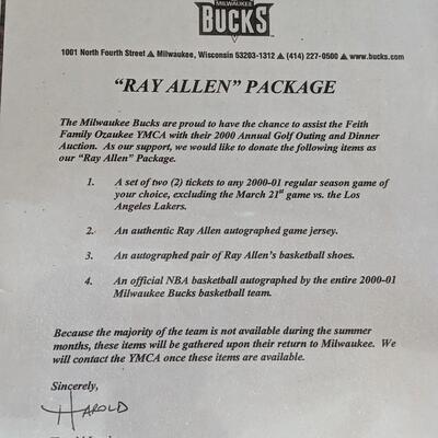 Authentic Autographed Ray Allen Milwaukee Bucks Game Jersey