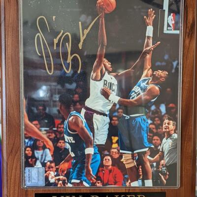 Authentic Autographed Vin Baker Basketball and Plaque, NBA Hologram Seal and COA