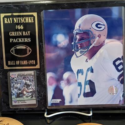 Authentic Autographed Hall of Famer Ray Nitschke Plaque, NFL Hologram Seal