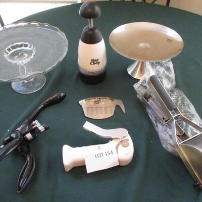 Assorted Kitchen-- Cake platter, slap chop,