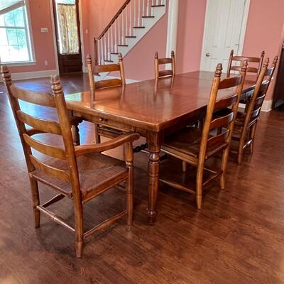LINK TAYLOR ~ Homespun Maple ~ Maple Dinner Table & Six (6) Ladder Back Rush Seat Chairs