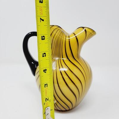 FENTON DAVE FETTY YELLOW AND BLACK FEATHER PULLED PITCHER #12/500