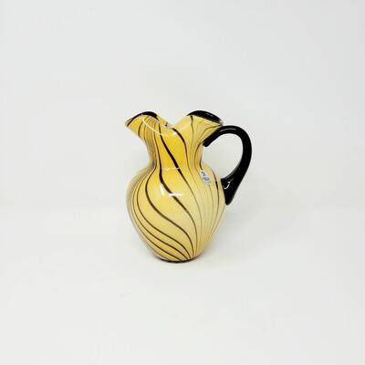 FENTON DAVE FETTY YELLOW AND BLACK FEATHER PULLED PITCHER #12/500