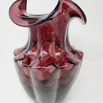 1990'S FENTON PLUM RUFFLED DIAMOND VASE