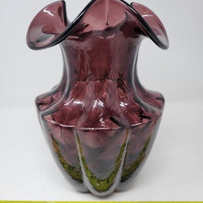 1990'S FENTON PLUM RUFFLED DIAMOND VASE