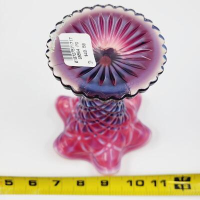 2005 FENTON PLUM OPALESCENT DECORATIVE VASE - SIGNED BY GEORGE & NANCY FENTON