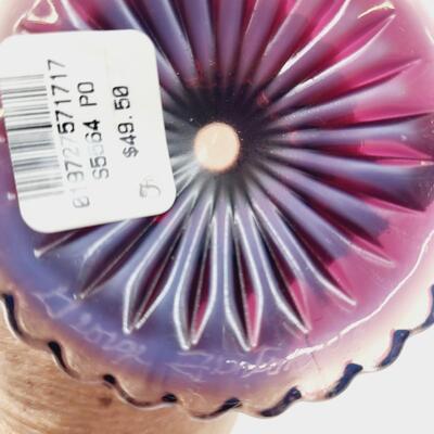 2005 FENTON PLUM OPALESCENT DECORATIVE VASE - SIGNED BY GEORGE & NANCY FENTON