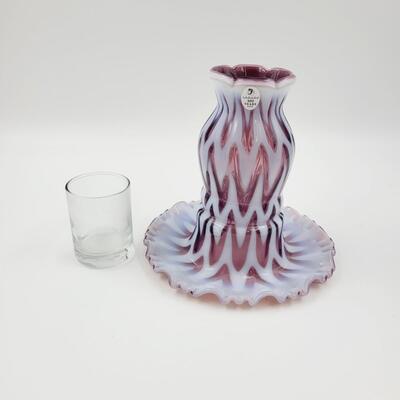 2005 FENTON 100 ANNIVERSARY VIOLET & OPALESCENT SCULPTURED ICE FAIRY LIGHT