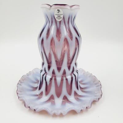 2005 FENTON 100 ANNIVERSARY VIOLET & OPALESCENT SCULPTURED ICE FAIRY LIGHT
