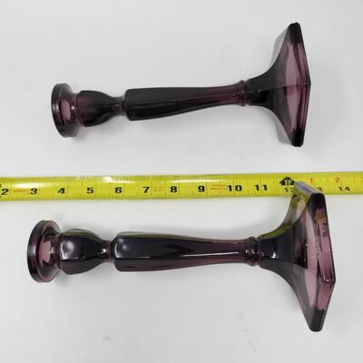 2000'S FENTON ART GLASS AMYTHEST CANDLESTICK HOLDERS
