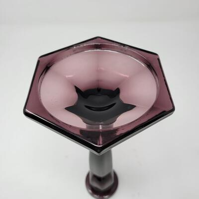 2000'S FENTON ART GLASS AMYTHEST CANDLESTICK HOLDERS