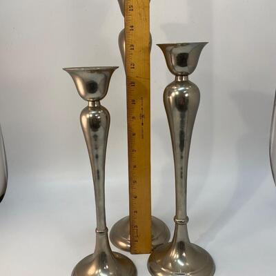 Silver Tone Candlestick Holders Set of 3