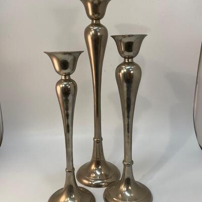 Silver Tone Candlestick Holders Set of 3