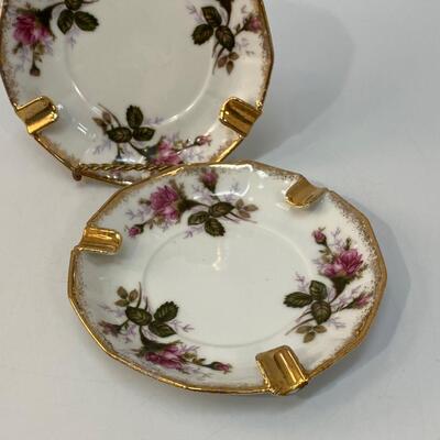 Set of 2 Vintage Victoria Ceramics Pink Rose China Ashtrays
