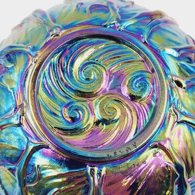 BEAUTIFUL FENTON LEVAY AMETHYST CARNIVAL GLASS  NUDE LADIES ART PIECE (NUMBERED)