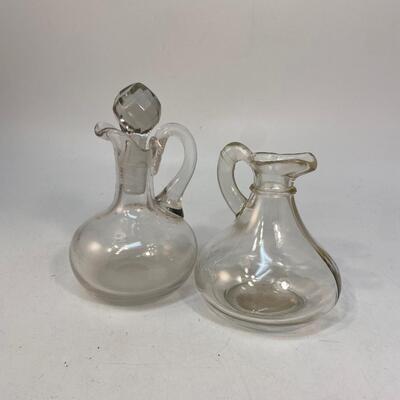Pair of Clear Glass Cruet Oil Vinegar Dressing Bottles