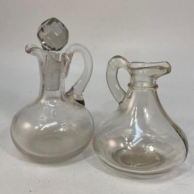 Pair of Clear Glass Cruet Oil Vinegar Dressing Bottles