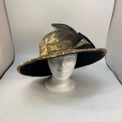 Vintage Retro Black & Gold Donna Vinci Couture Derby Cocktail Church Fashion Hat