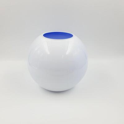 1984 FENTON MEMPHIS BALL (COLBALT INTERIOR) VASE BY DELMER STOWASSER