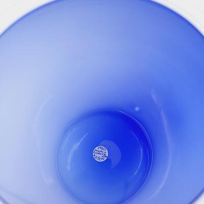 1984 FENTON MEMPHIS BALL (COLBALT INTERIOR) VASE BY DELMER STOWASSER