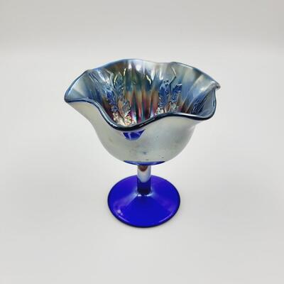 FENTON RIB & HOLLY COLBALT CARNIVAL GLASS COMPOTE