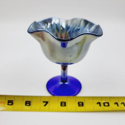 FENTON RIB & HOLLY COLBALT CARNIVAL GLASS COMPOTE