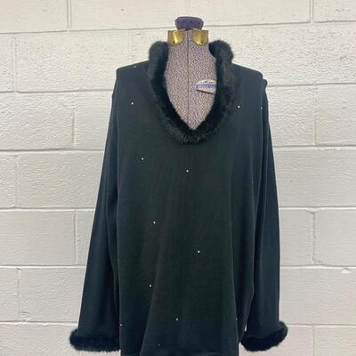 THE QUACKER FACTORY - FAUX FUR & BLING WOMENâ€™S SWEATER - SIZE XL