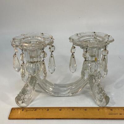 Vintage Crystal Two Candle Candelabra with Drip Rings