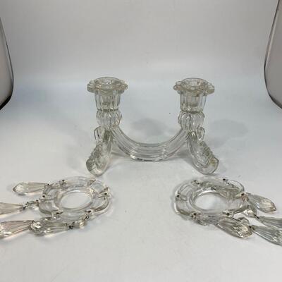 Vintage Crystal Two Candle Candelabra with Drip Rings