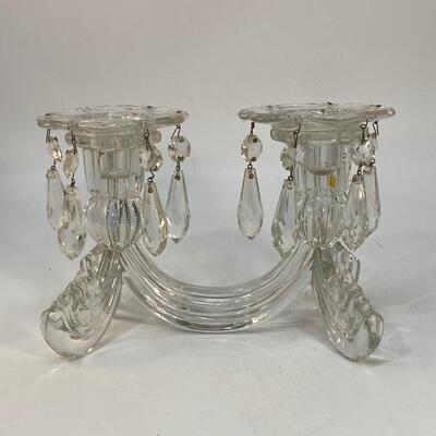 Vintage Crystal Two Candle Candelabra with Drip Rings