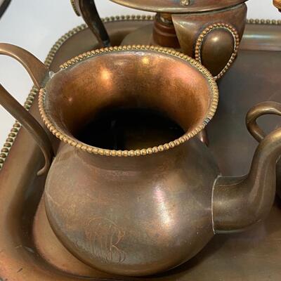 Vintage S. Sternau & Co. "MMB" Monogrammed Copper Tea Coffee Serving Set