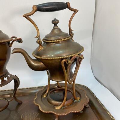 Vintage S. Sternau & Co. "MMB" Monogrammed Copper Tea Coffee Serving Set