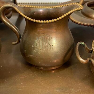 Vintage S. Sternau & Co. "MMB" Monogrammed Copper Tea Coffee Serving Set