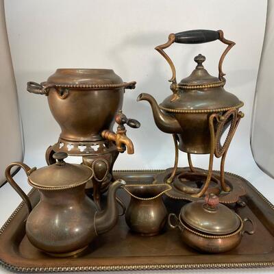 Vintage S. Sternau & Co. "MMB" Monogrammed Copper Tea Coffee Serving Set